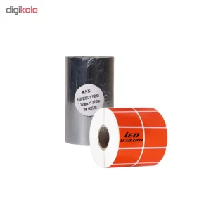 برچسب نارنجی پرینتر لیبل زن لیوکام مدل 51X34 به همراه یک عدد ریبون Wax مدل 110X300