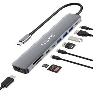 هاب 9 پورت USB-C نوکسو مدل HUB-N1 9in1 با پشتیبانی شارژ PD 100 وات، HDMI 4K، USB 3.0 و کارت‌خوان SD/TF