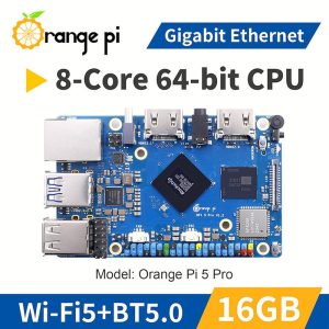 کامپیوتر کوچک اورنج پای مدل پرو با پردازنده Cortex 8core 64-bit processor حافظه بدون حافظه داخلی با ظرفیت بدون حافظه داخلی رم LPDDR5 با ظرفیت 16 گیگابایت پردازنده گرافیکی ARM