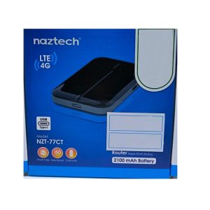 مودم 4G LTE قابل حمل نزتک مدل NZT-77CT با باتری 2100 میلی‌آمپر، پشتیبانی از 10 کاربر همزمان، آنتن داخلی، پورت USB Type-C و شیار سیم کارت میکرو